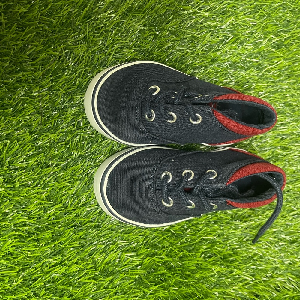Kids Navy Blue and Red Sneakers